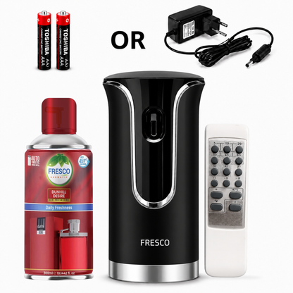 Fresco 2 in 1 Premium Black Remote Control Automatic Air Freshener Dispenser with Free Air Freshener & Batteries