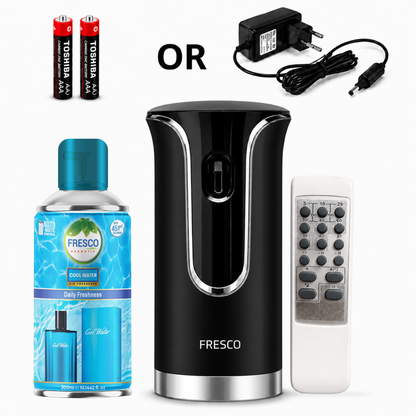Fresco 2 in 1 Premium Black Remote Control Automatic Air Freshener Dispenser with Free Air Freshener & Batteries