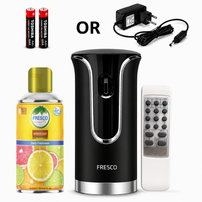 Fresco 2 in 1 Premium Black Remote Control Automatic Air Freshener Dispenser with Free Air Freshener & Batteries