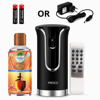 Fresco 2 in 1 Premium Black Remote Control Automatic Air Freshener Dispenser with Free Air Freshener & Batteries