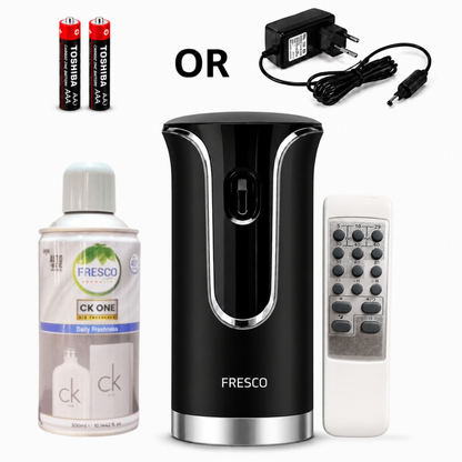 Fresco 2 in 1 Premium Black Remote Control Automatic Air Freshener Dispenser with Free Air Freshener & Batteries