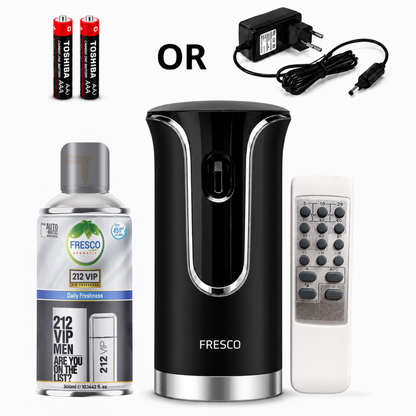 Fresco 2 in 1 Premium Black Remote Control Automatic Air Freshener Dispenser with Free Air Freshener & Batteries