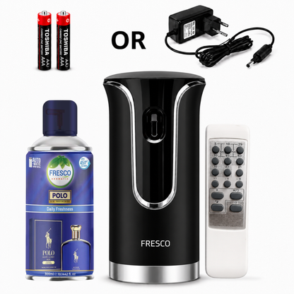 Fresco 2 in 1 Premium Black Remote Control Automatic Air Freshener Dispenser with Free Air Freshener & Batteries