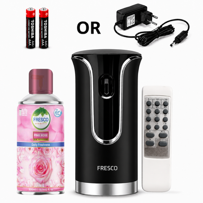 Fresco 2 in 1 Premium Black Remote Control Automatic Air Freshener Dispenser with Free Air Freshener & Batteries
