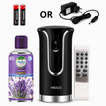 Fresco 2 in 1 Premium Black Remote Control Automatic Air Freshener Dispenser with Free Air Freshener & Batteries
