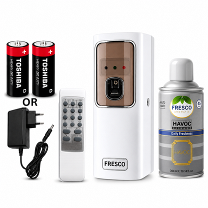 Fresco 2 in 1  Automatic Air Freshener Dispenser with Remote, Adapter & Refill – Dual Power Spray Machine