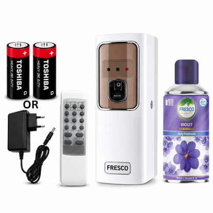 Fresco 2 in 1  Automatic Air Freshener Dispenser with Remote, Adapter & Refill – Dual Power Spray Machine