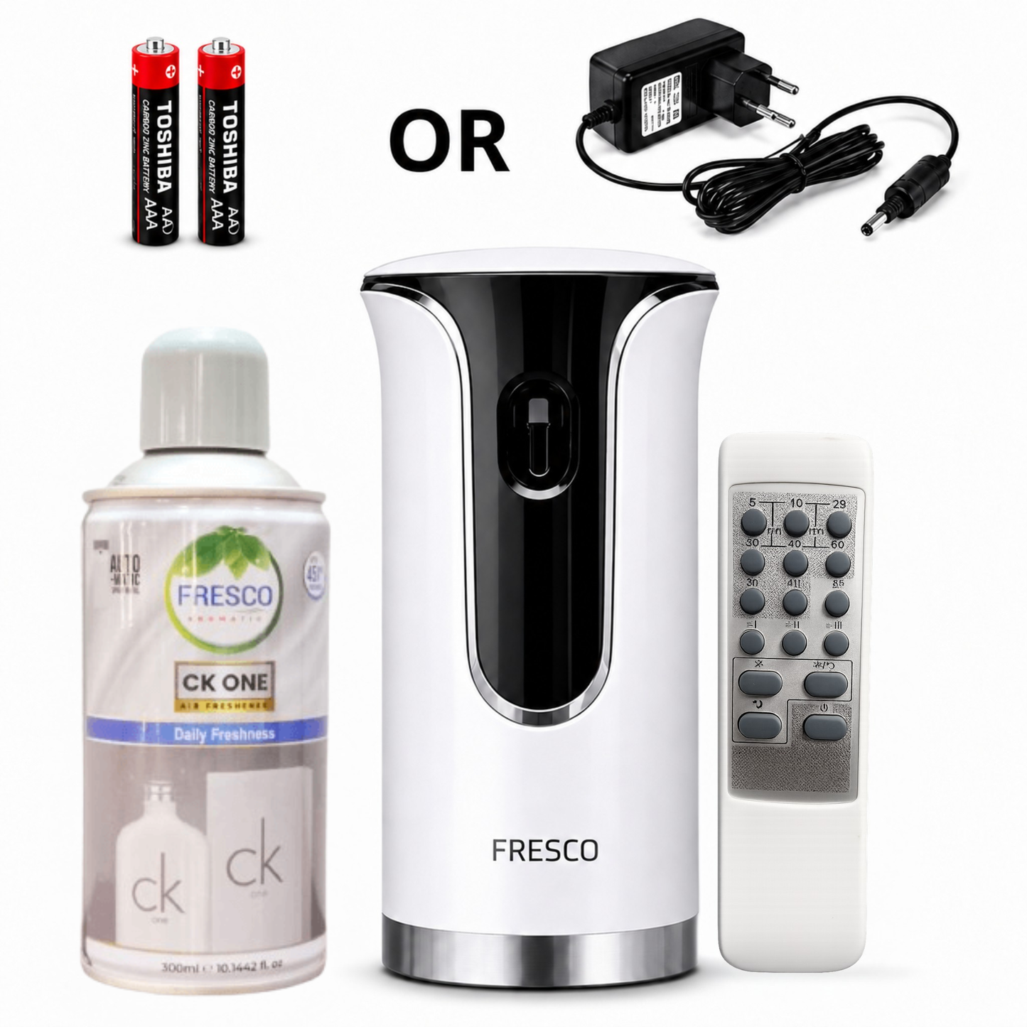 Fresco 2 in 1 Premium Remote Control Automatic Air Freshener Dispenser with Free Air Freshener & Batteries