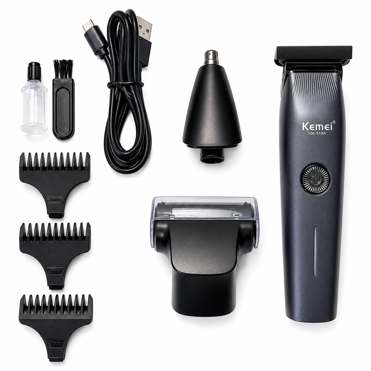 Kemei KM-519A 3-in-1 Rechargeable Electric Shaver & Trimmer