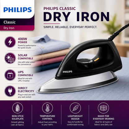 Lates Philips lightweight Inverter Dry Iron 400W – Energy Saving Iron | UPS & Solar Compatible