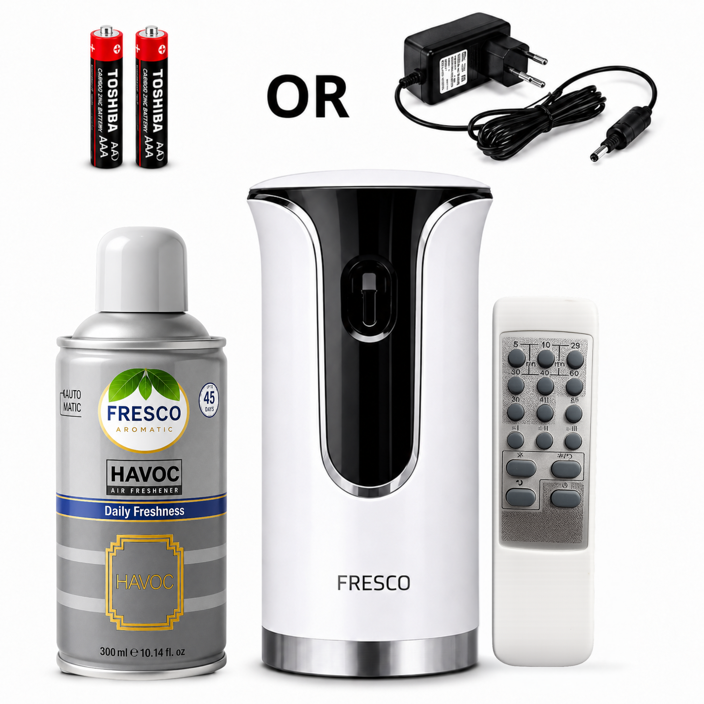 Fresco 2 in 1 Premium Remote Control Automatic Air Freshener Dispenser with Free Air Freshener & Batteries