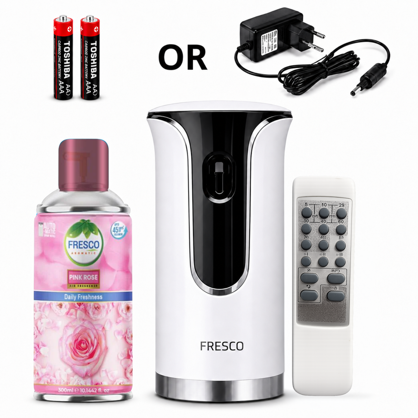 Fresco 2 in 1 Premium Remote Control Automatic Air Freshener Dispenser with Free Air Freshener & Batteries