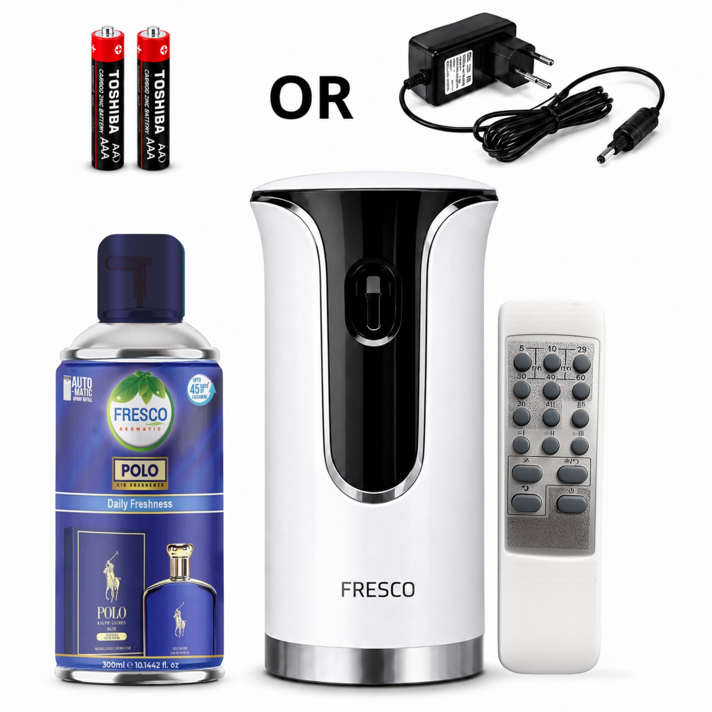 Fresco 2 in 1 Premium Remote Control Automatic Air Freshener Dispenser with Free Air Freshener & Batteries