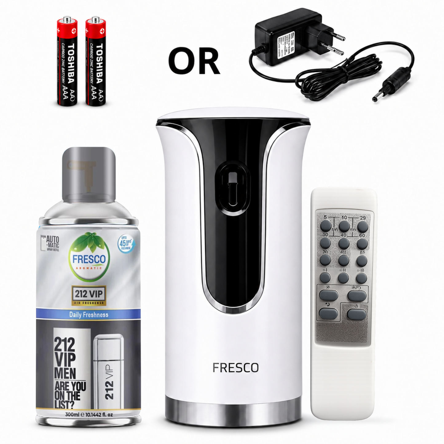 Fresco 2 in 1 Premium Remote Control Automatic Air Freshener Dispenser with Free Air Freshener & Batteries