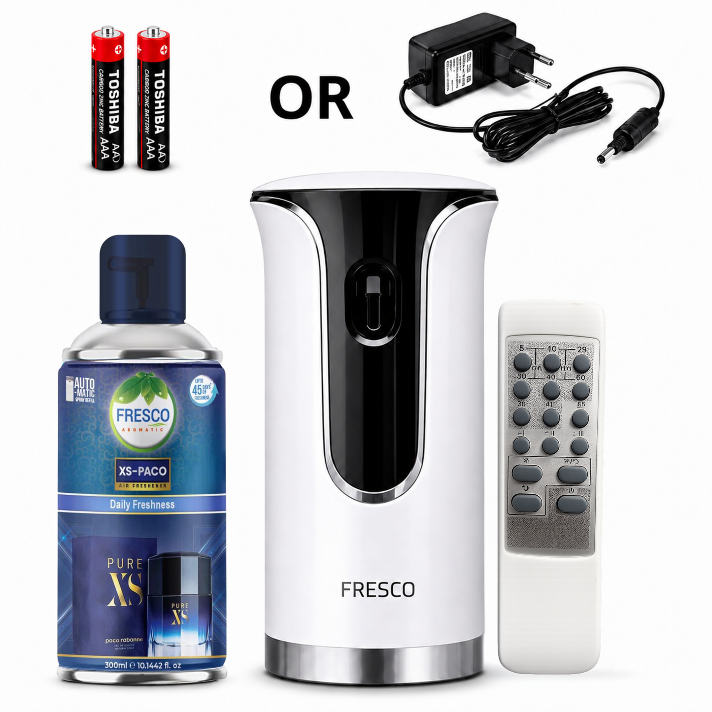 Fresco 2 in 1 Premium Remote Control Automatic Air Freshener Dispenser with Free Air Freshener & Batteries
