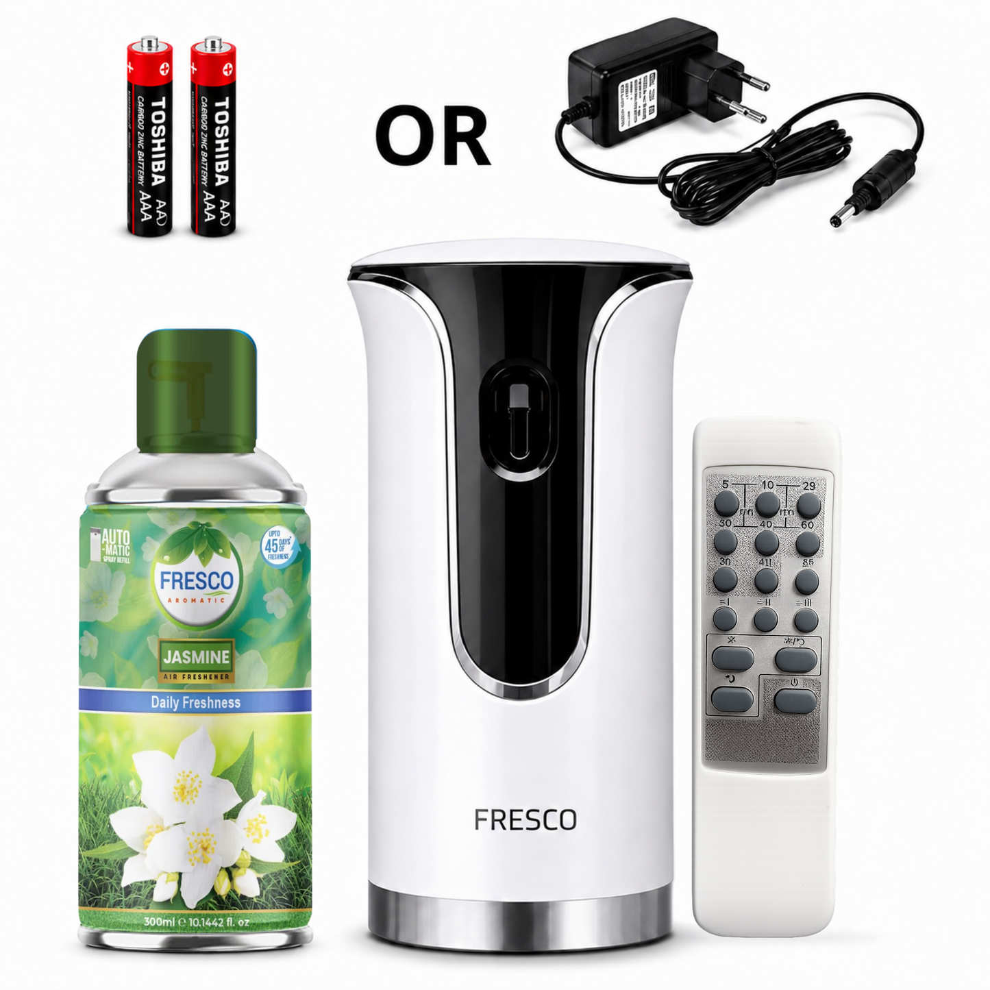 Fresco 2 in 1 Premium Remote Control Automatic Air Freshener Dispenser with Free Air Freshener & Batteries