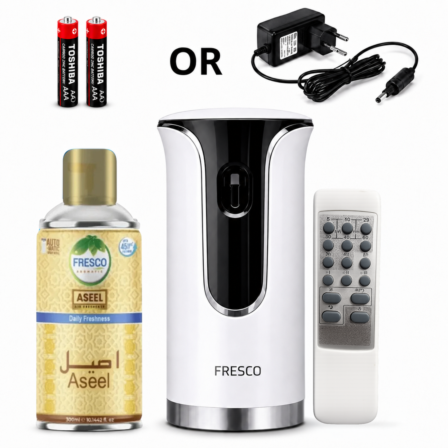 Fresco 2 in 1 Premium Remote Control Automatic Air Freshener Dispenser with Free Air Freshener & Batteries