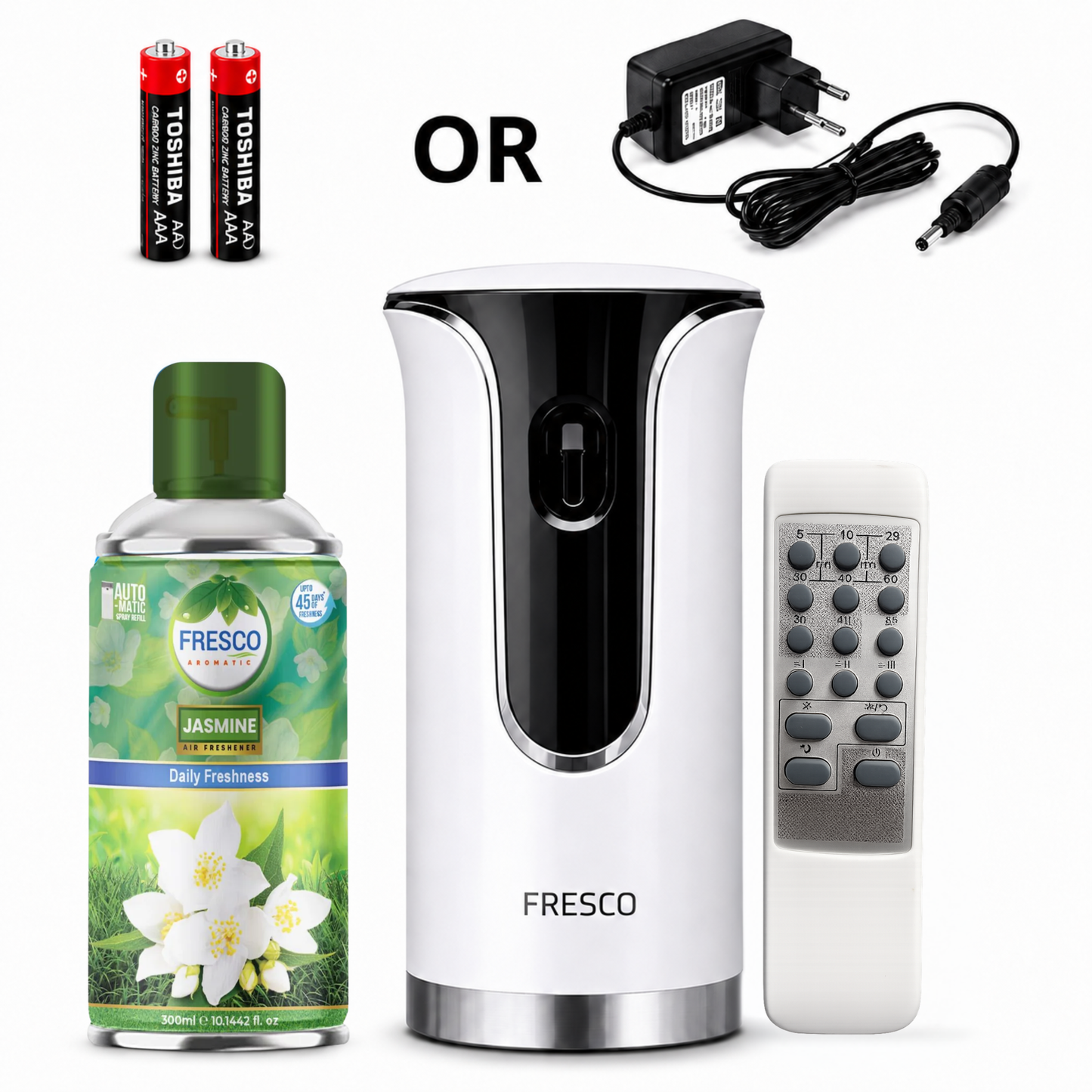 Fresco 2 in 1 Premium Remote Control Automatic Air Freshener Dispenser with Free Air Freshener & Batteries