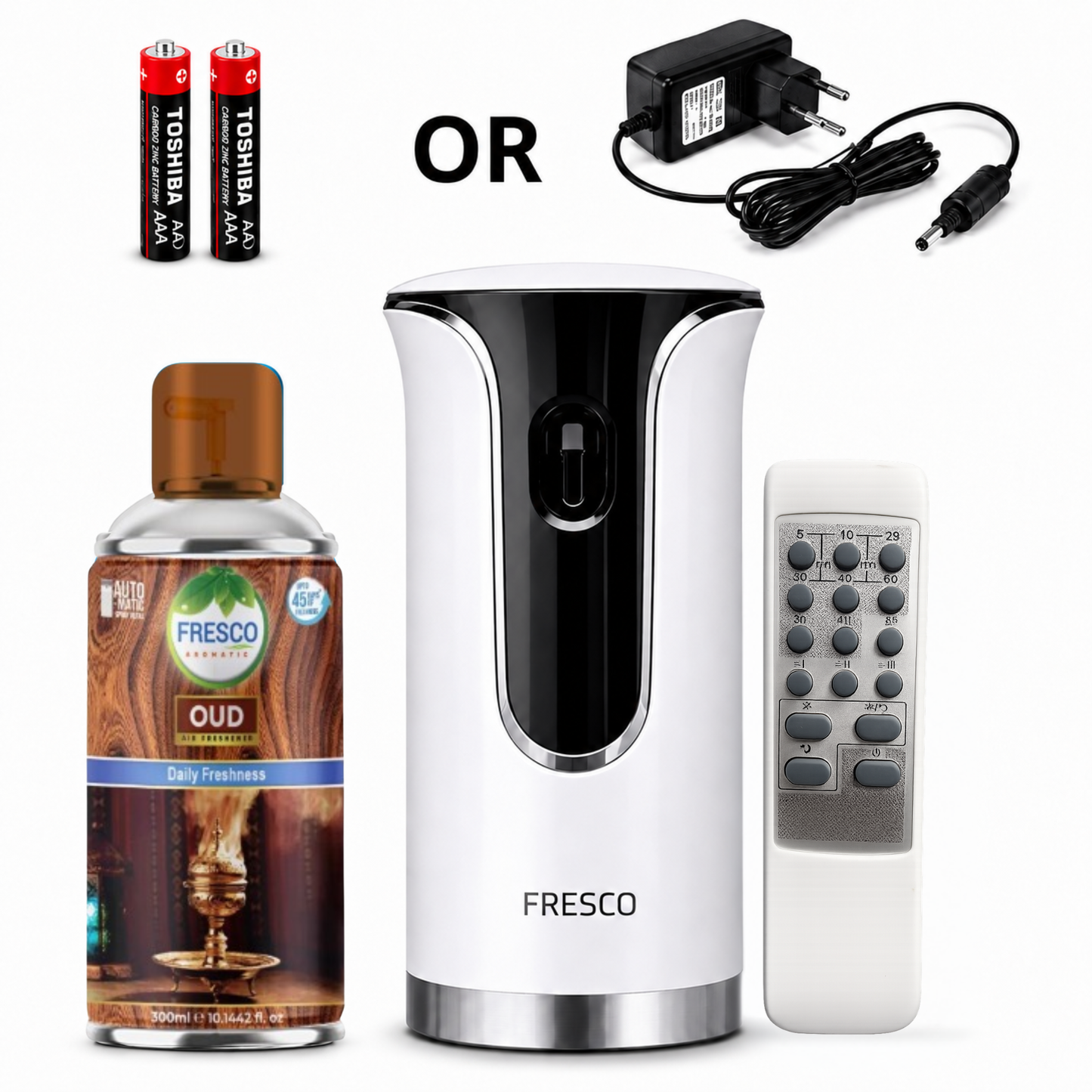 Fresco 2 in 1 Premium Remote Control Automatic Air Freshener Dispenser with Free Air Freshener & Batteries