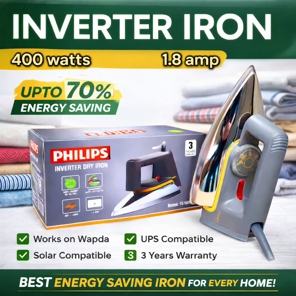 Philips lightweight Inverter Dry Iron 400W – Energy Saving Iron | UPS & Solar Compatible